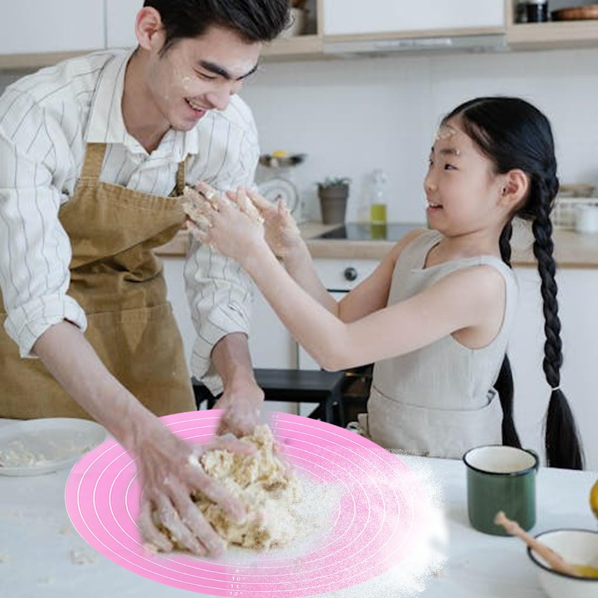 1 tapete redondo rosa para hornear, tapete giratorio para tartas, tapete redondo de silicona para hornear, tapete de repostería de 12 pulgadas para tartas