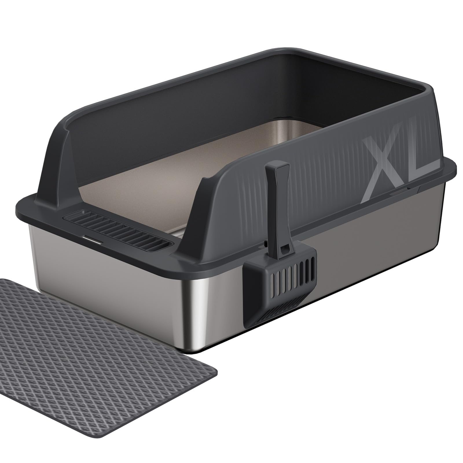 Gimars XXL Stainless Steel Cat Litter Tray 60 x 40 x 15 cm - Thick-Walled, Rustproof, Odourless, Easy to Clean Stainless Steel Cat Litter Tray for Cats and Rabbits
