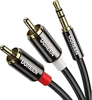 UGREEN Cabo de 3,5 mm para RCA, 6,6 pés RCA macho para adaptador de áudio auxiliar HiFi Sound Headphone Jack Adaptador de metal Shell RCA Y Splitter RCA Cabo auxiliar 1/8 para RCA Conector pa