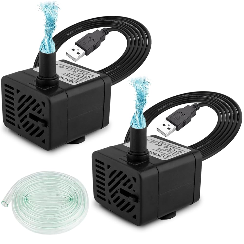 JYUDAUFU USB Submersible Water Pump, DC 5V 1-3W 200L/H USB Male Plug Adjustable Ultra Quiet Mini Water Pump for Aquarium Fish Tank, Pond, Hydroponics, Indoor or Outdoor (2 Pcs)