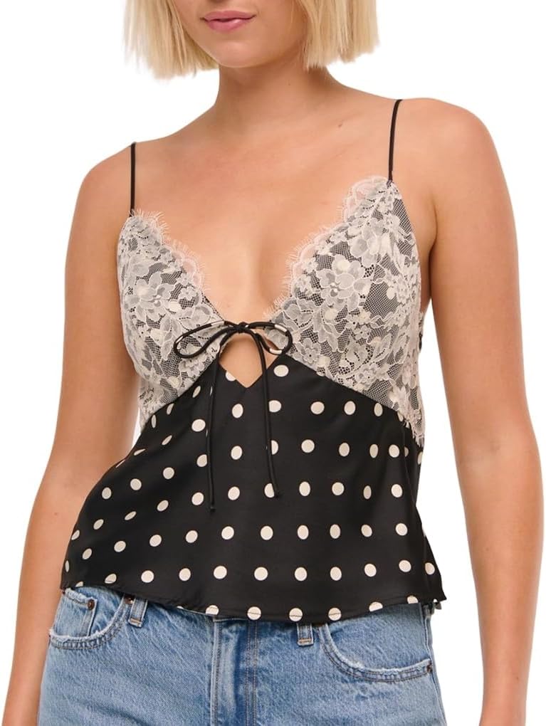 Polka Dot Top Sleeveless Spaghetti Strap Top Flowy Shirt Going Out Tops for Women
