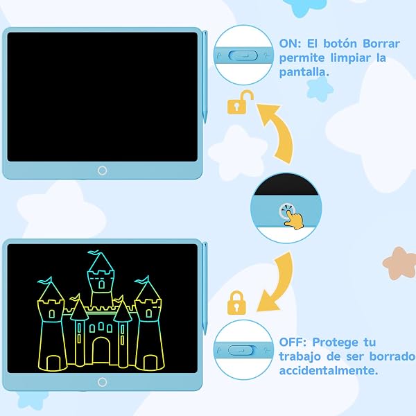 12 Pulgadas Edición Mejorada Tableta de Escritura LCD, Electight Tablero de Dibujo Electrónico Color para Niños con Borrable y Bloqueo, Reutilizable para Hogar, Escuela, Oficina (Azul) - 5