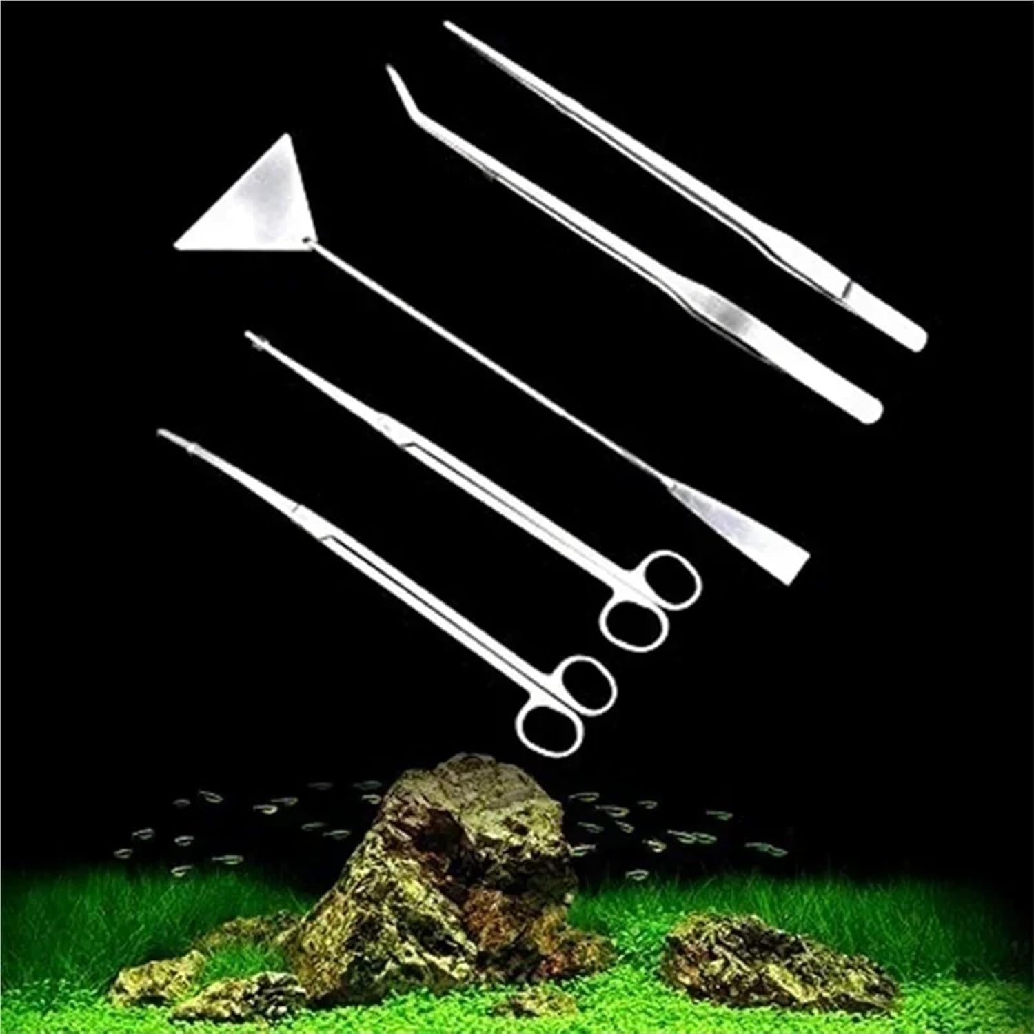 Aquascape Tools 4pcs Aquarium Live Plants Fish Tank Tool Set Scissors Tweezers Grit Leveler Aquarium Glass Cleaner Fish Tank Cleaner(Color C)