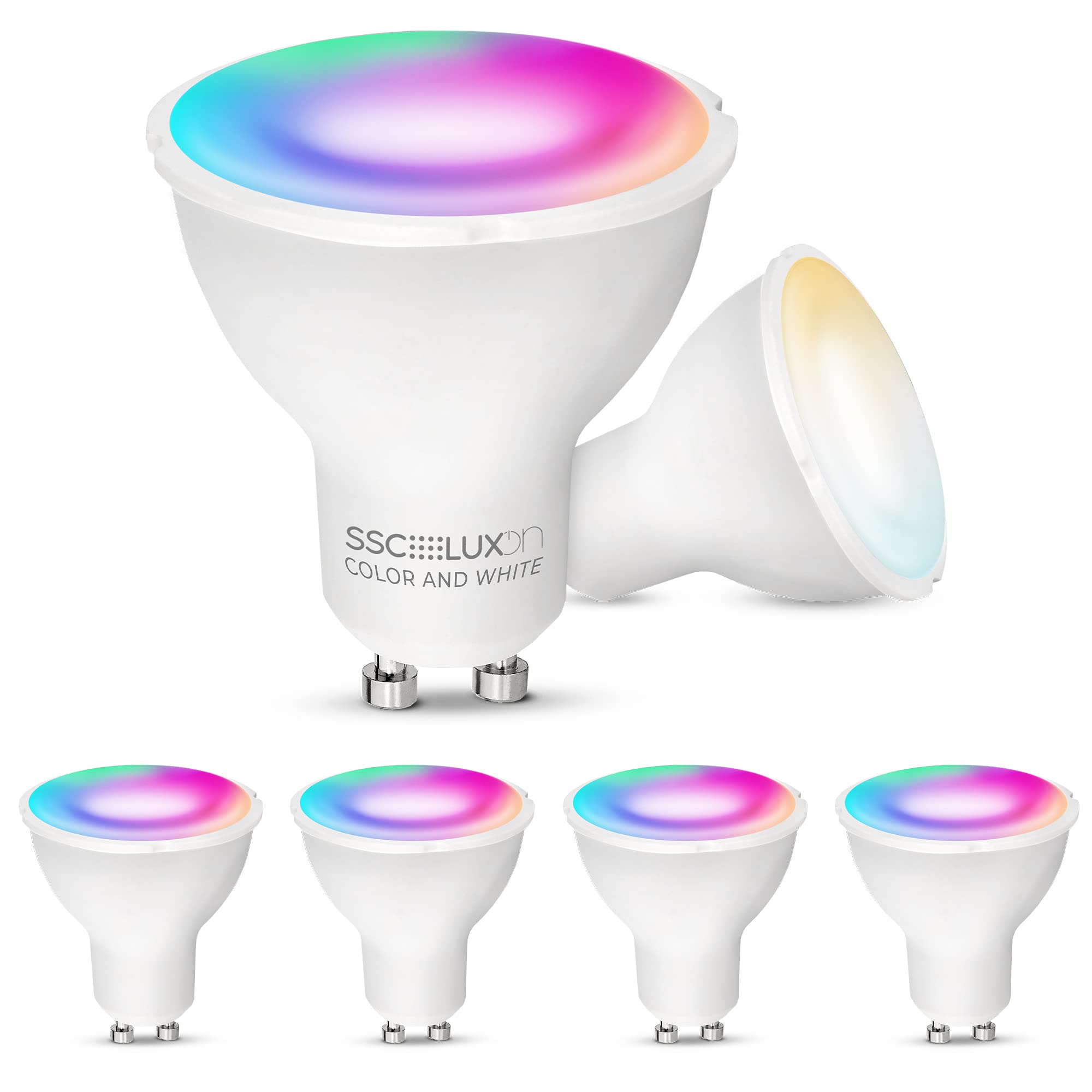 SSC-LUXon 6 Stück GU10 Smart Home Strahler LED RGBW kompatibel mit Alexa & Google - App- & Sprachsteuerung dimmbar RGB & Weißtöne WLAN Lampe