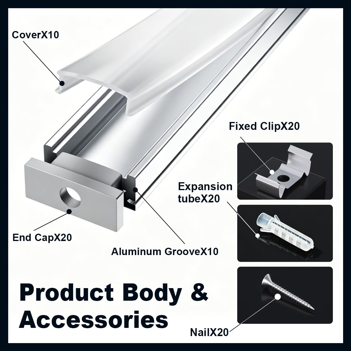 6 x LED Profile for Strips 2 m (12 m), LED Aluminium Rail for Drywall, Suitable for Strips up to 12 mm Width, Dimensions: 17.4 x 7 mm, Installation for Tiles, Plasterboard, Wood Panels