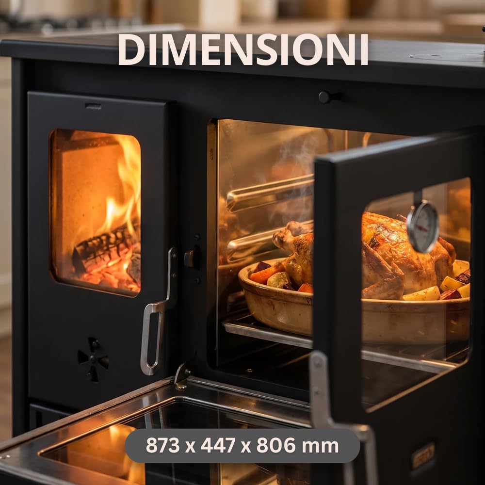 Prity 1P36D - Forno a legna con forno singolo, certificato CE, fornello da cucina compatto a combustibile solido