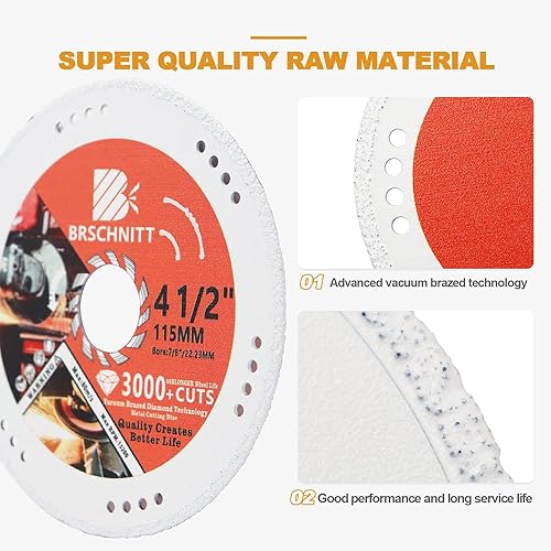 Miniatura 6 de Rueda de corte de diamante, hojas de sierra de diamante soldadas al vacío de 4 12 pulgadas x 78 pulgadas a 58 pulgadas para tubo de acero de metal,