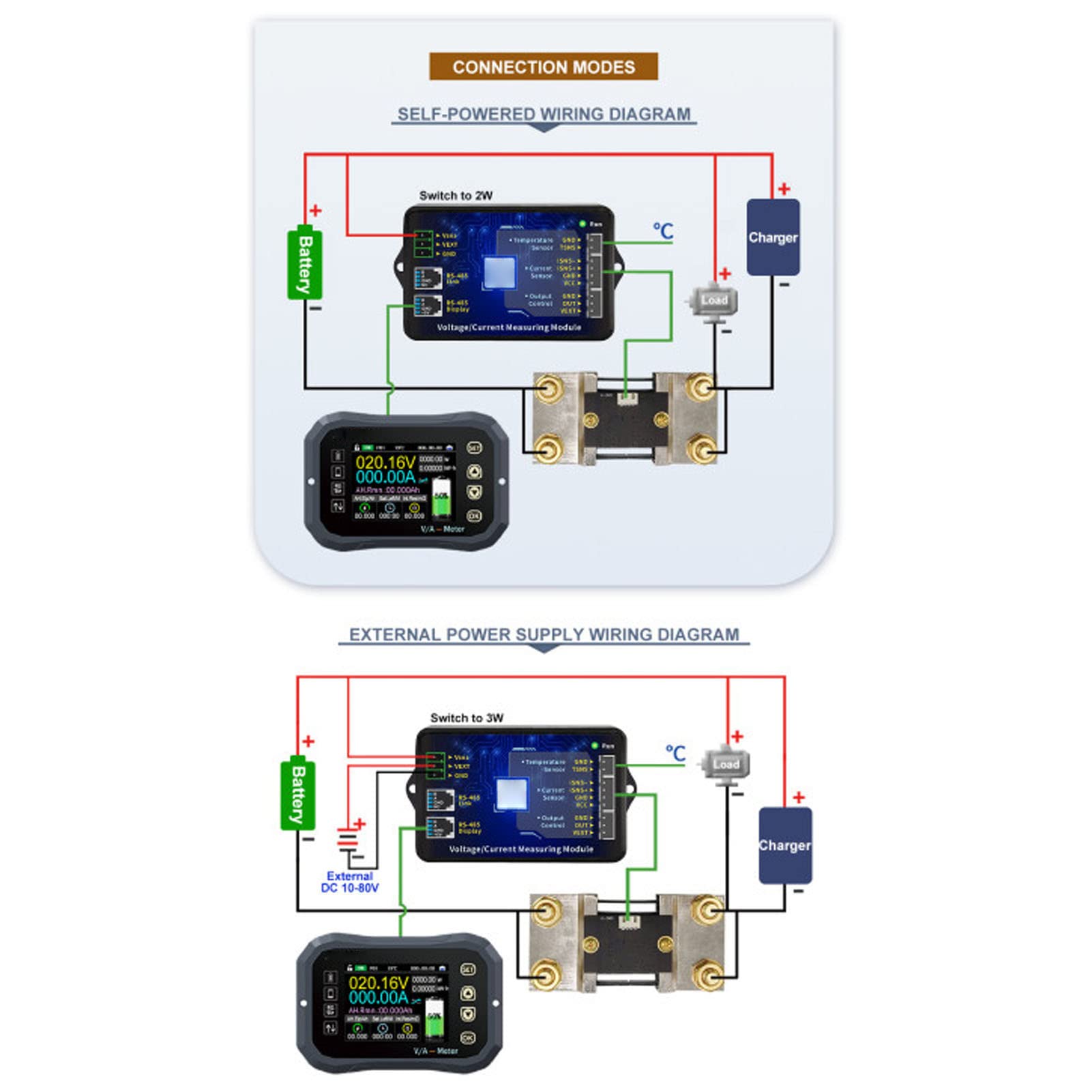 Monitor Batteria 600A con Display LCD a Colori, Controllo APP