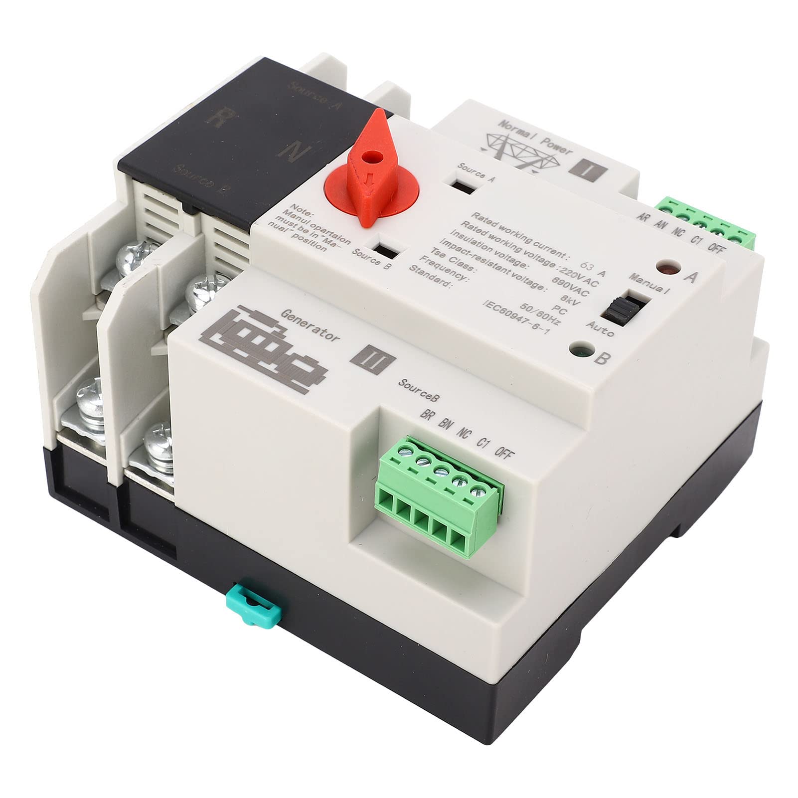 FTVOGUE Automatischer Transferschalter, 100A Dual Power Generator Umschalter, 110V 2-Polig mit WiFi-Steuerung, 63A ATS-Schalter