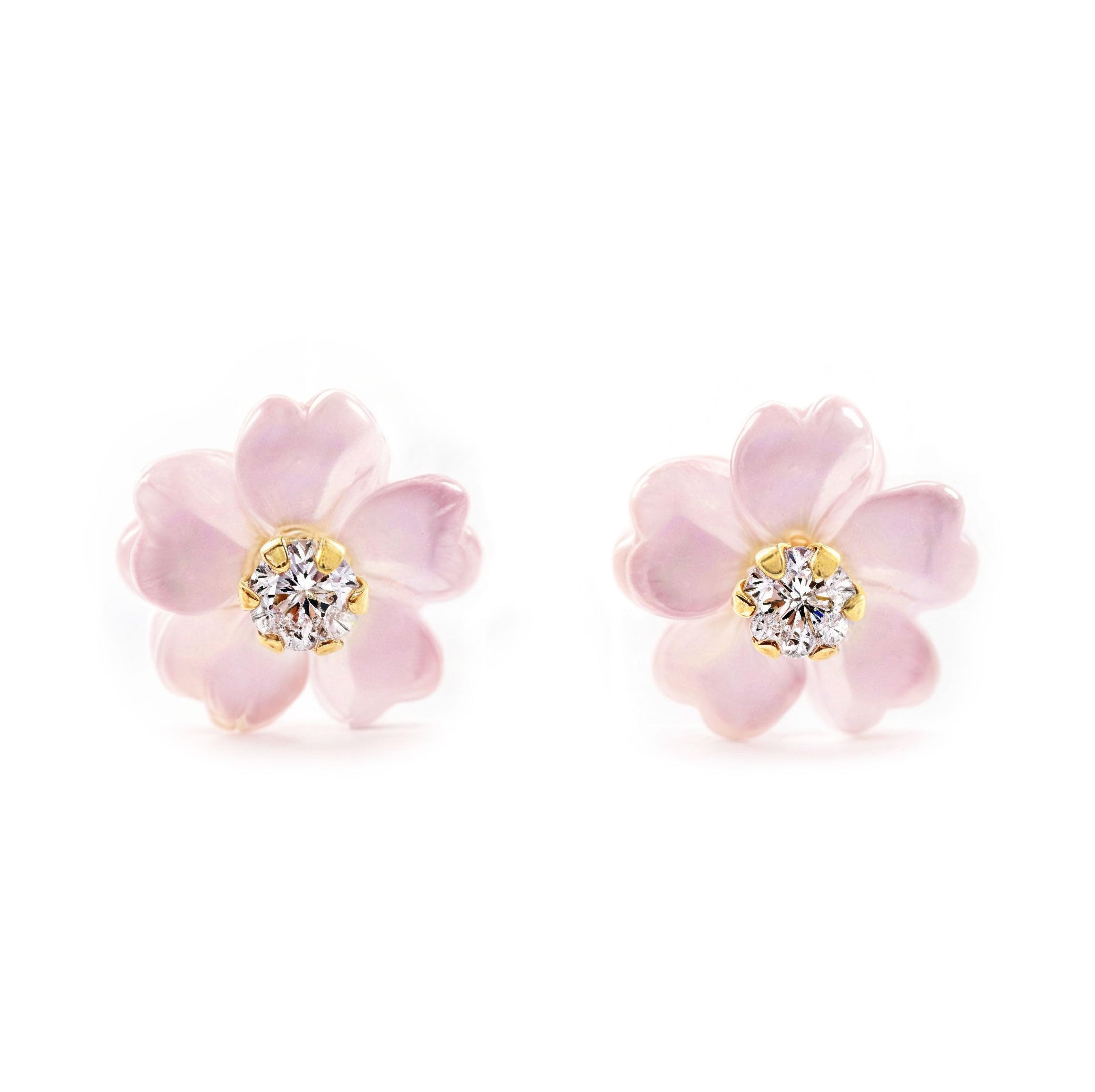 Damen & Kinder Perlmutt pink Blumen Ohrstecker - Gelbgold 9 Karat (375) - Mondepetit - Geschenkbox - Garantiezertifikat