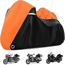COVERVIN Motorcycle Cover with Side+Top Box Heavy Duty 420D Waterproof for Harley Davidson Ultra Ltd, Road Glide Ltd, Honda Gold Wing, Road Master, Indian, Indoor & Outdoor Storage (Black&Orange)
