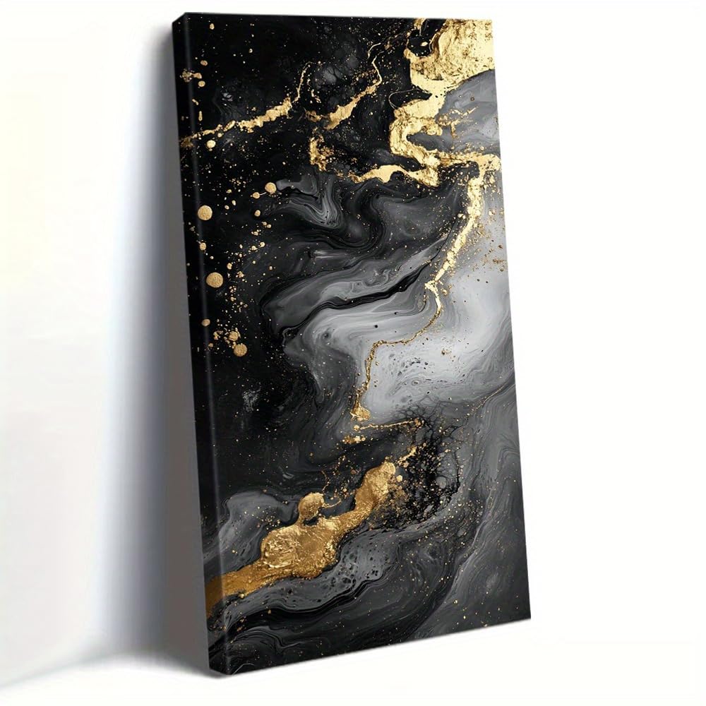 Uudezo With Frame Large Framed Abstract Line Art Poster Horizontal Modern Wall Painting With Golden Block Luxury Decor(20X40cm(8X16in)