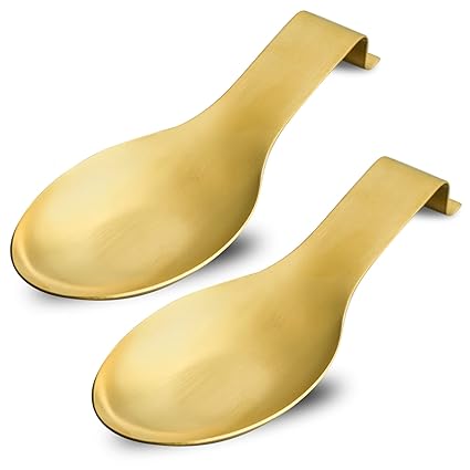 BETTWILL Stainless Steel Gold Spoon Rest for Kitchen Counter, Spoon Holder for Stove Top, Spatula Rest, Gold Cooking Utensil, Gold Kitchen Accessories (GOLD 2PCS),Christmas Gift