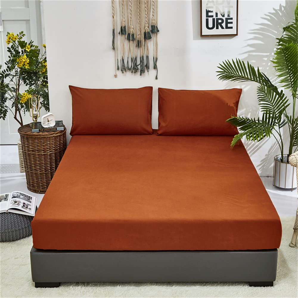 Wellboo Rust Caramel Bedding Sets Burnt Orange Bedding Full Modern Terracotta Women Girls Cotton Quilts Soft Plain Reddish Color Comforter Solid Orange Dorm Bed Health Durable Luxury Caramel Bed