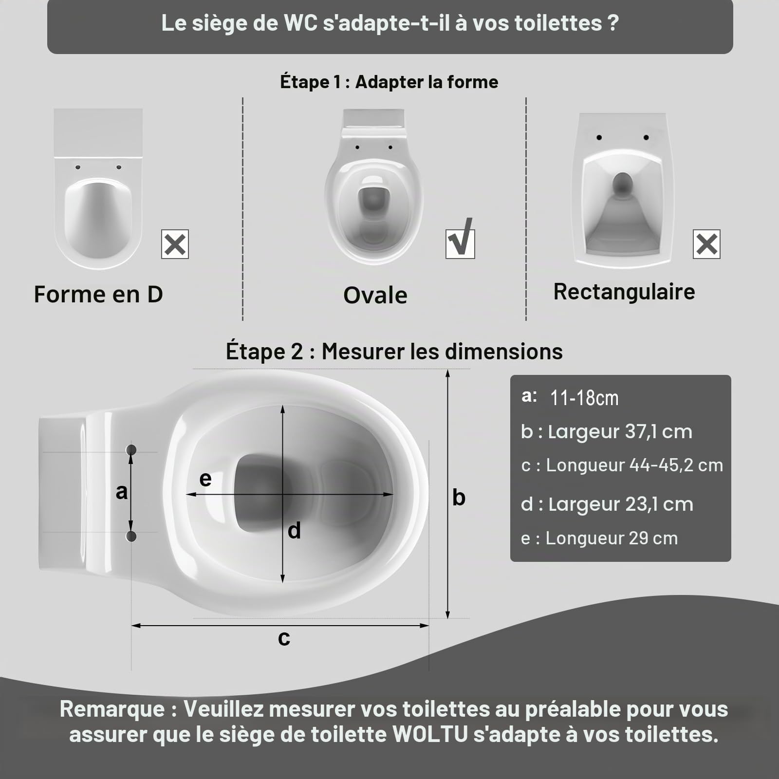 WOLTU Couvercle de WC avec SoftClose fonction,Abattant WC en Duroplaste Siège de toilette Design Déco