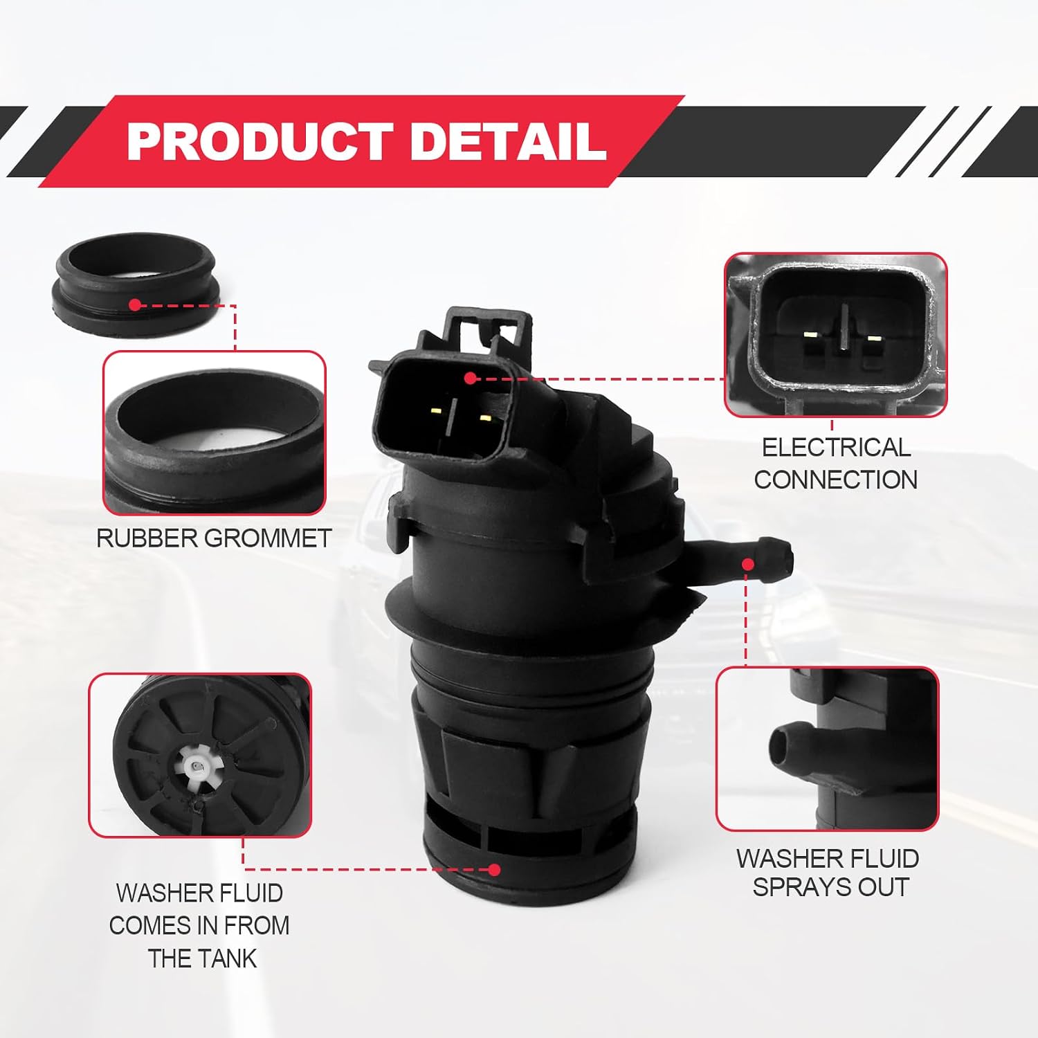 Windshield Washer Pump, Compatible with Toyota, Lexus, Scion, Mazda, Honda, Replaces OEM: 85330-60190, 85330-AE010, 85330-60180, Washer Fluid Pump with Grommet