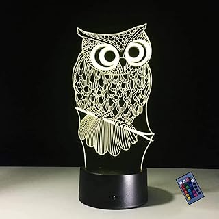 YTDZLTD Ilusión óptica 3D Búho Luz de Noche Control Remoto 16 Colores que Cambian USB Poder Touch Switch Decor Lámpara LED Mesa Lámpara Niños Juguetes Cumpleaños Navidad Regalo