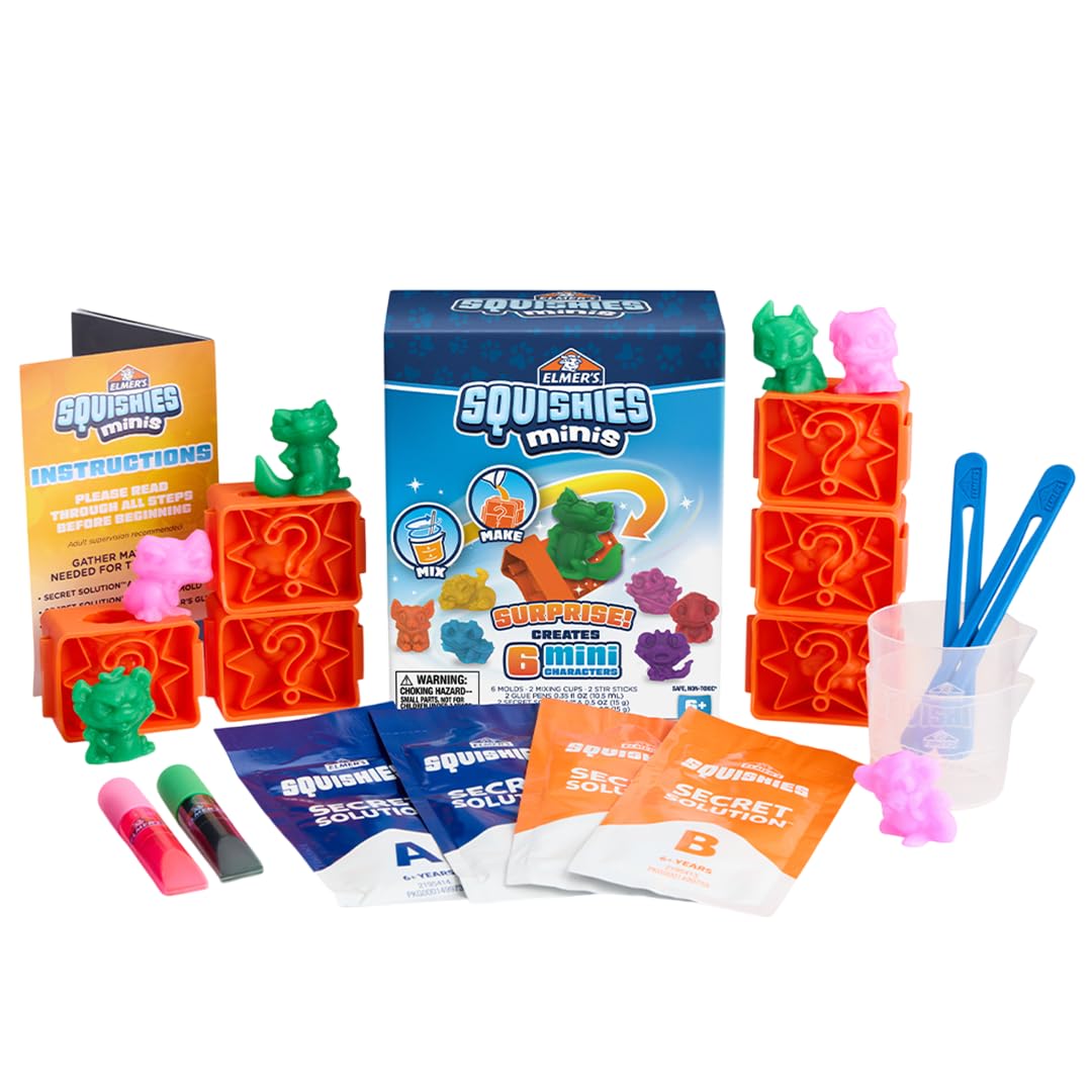 Elmer's Squishies Kids’ DIY Activity Kit, Create 4 Mystery Characters, 24 Piece Kit for Ages 6 and Up, Perfect for Stress Relief and Sensory Play