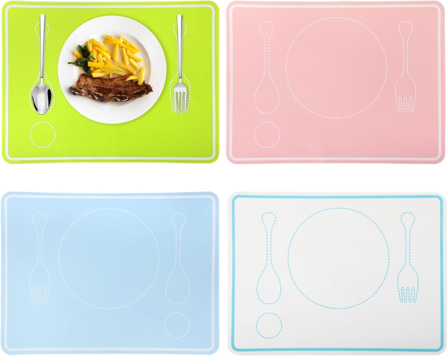 4 Pcs Kids Silicone Placemats, 16X12 in Non-Slip Training Mat, 4 Color Options