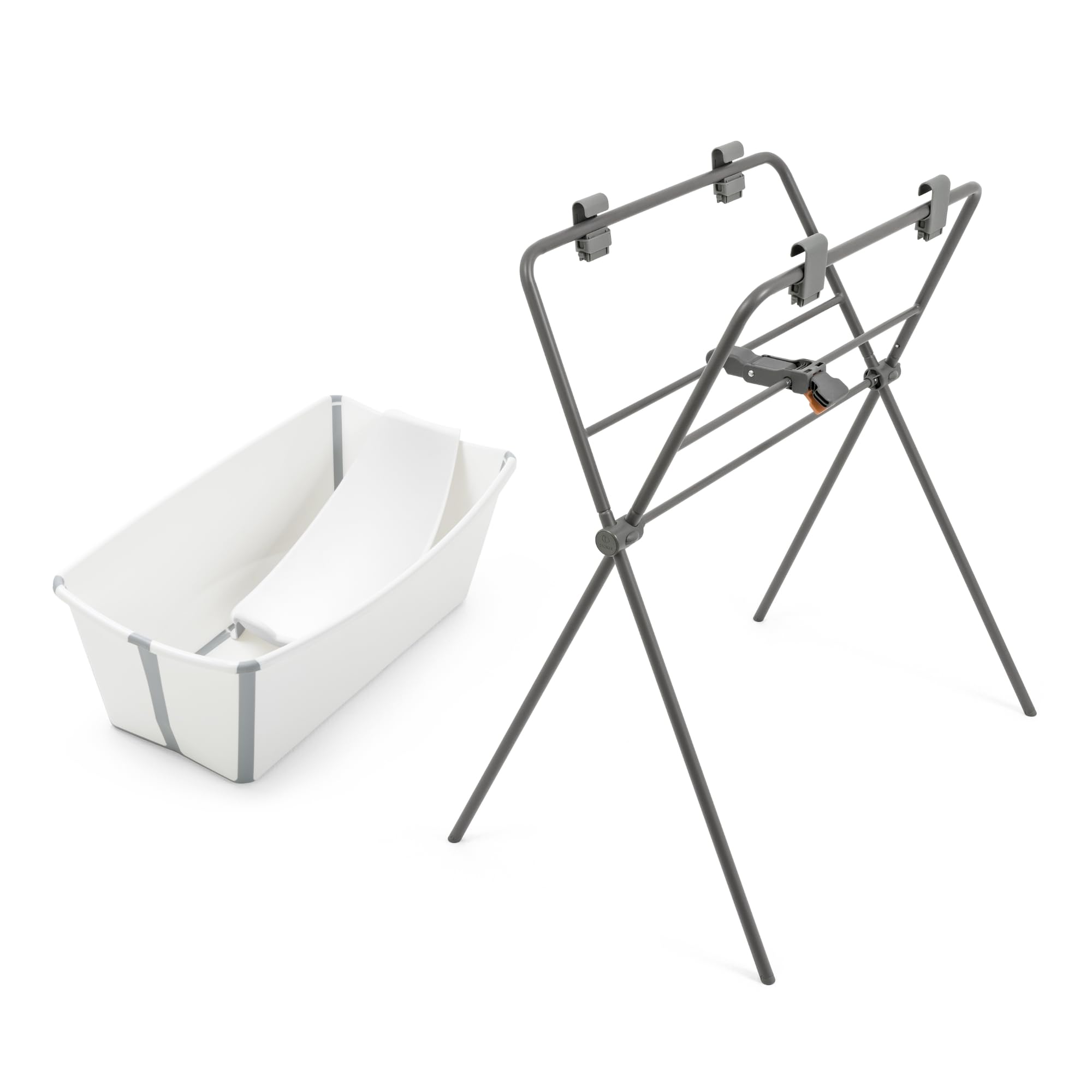 Stokke Flexi Bath (White) + Supporto per neonati + Supporto per Flexi Bath - Ideale per bambini fino ai 48 mesi - Pieghevole, durevole e facile da riporre
