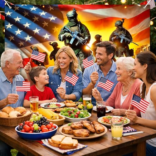Image of BlissYard Independence Day Backdrop Banner 71 x 43 Inch 4th of July Patriotic Soldier Backdrop Decorations Supplies America Independence Day Themed Veterans Day Memorial Day Outdoor Decorations