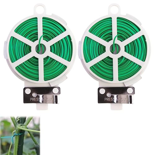 Azlanway Fil de Fer Jardin 100 m – 2 Rouleaux avec Distributeur et Coupe-Fil, Fil Plastifié pour Plantes, Bricolage, Câbles, Jardinage et Maison