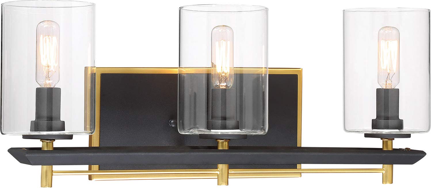 Minka Metropolitan N7851-707 Sable Point - Three Light Bath Vanity Wall Light, Sand BlackHoney Gold Finish with Clear Glass, Bathroom Light
