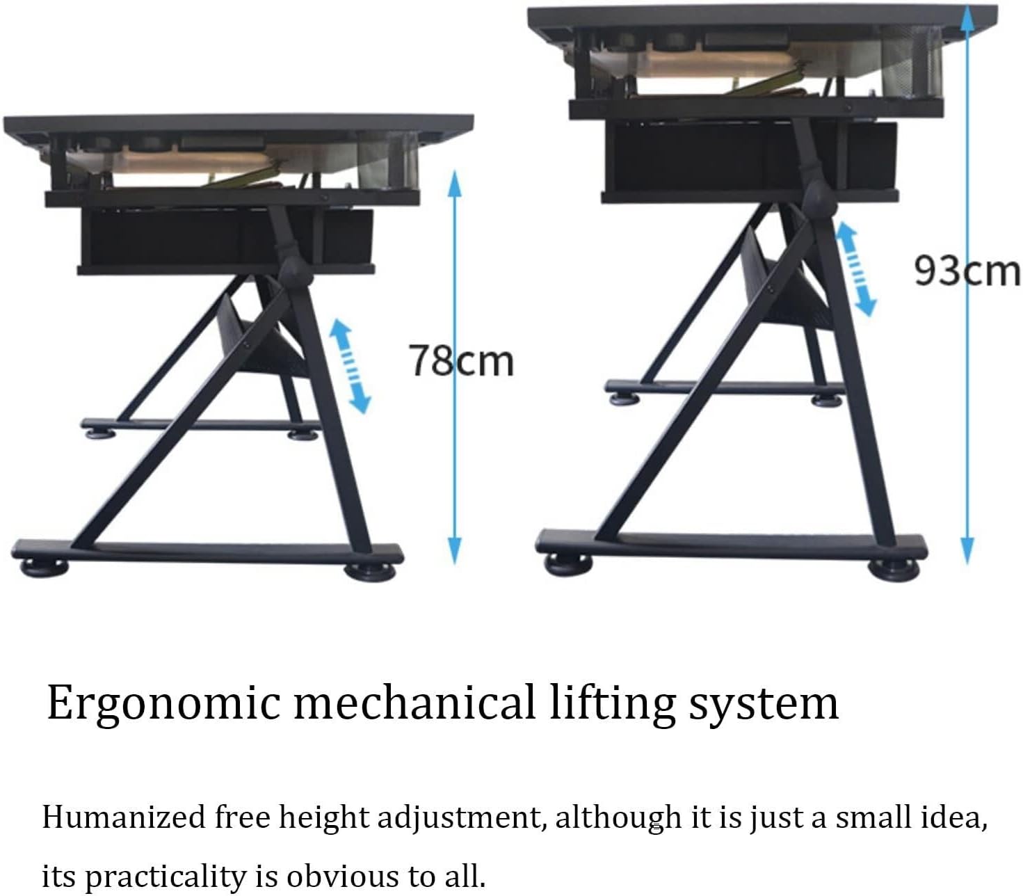 Adjustable Drafting Table with 2 Iron Drawers, Tilting Art Desk for Drawing, Sketching, Watercolor & Crafting, Multi-Functional Desk with Stool for Home Office, 78-93CM