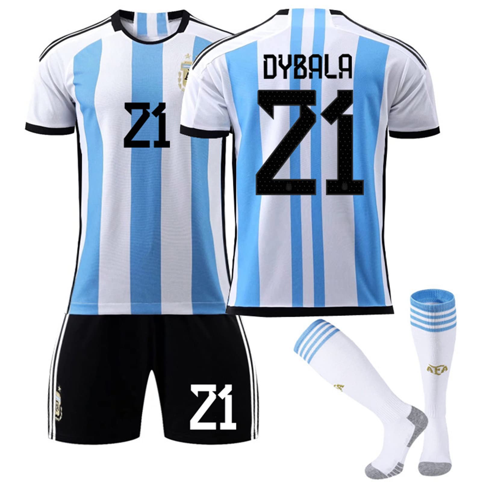 Outdoor Soccer Jersey For Adults And Children With Socks With “ MESSI” And “10”(Size:kid-18,Color:No.21)