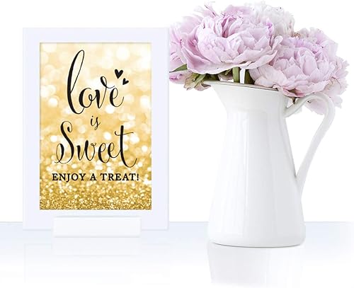 Miniatura 2 de Andaz Press Letreros enmarcados para fiesta de boda, purpurina dorada brillante, 4 x 6 pulgadas, letrero de mesa de postre Love is Sweet, Enjoy a