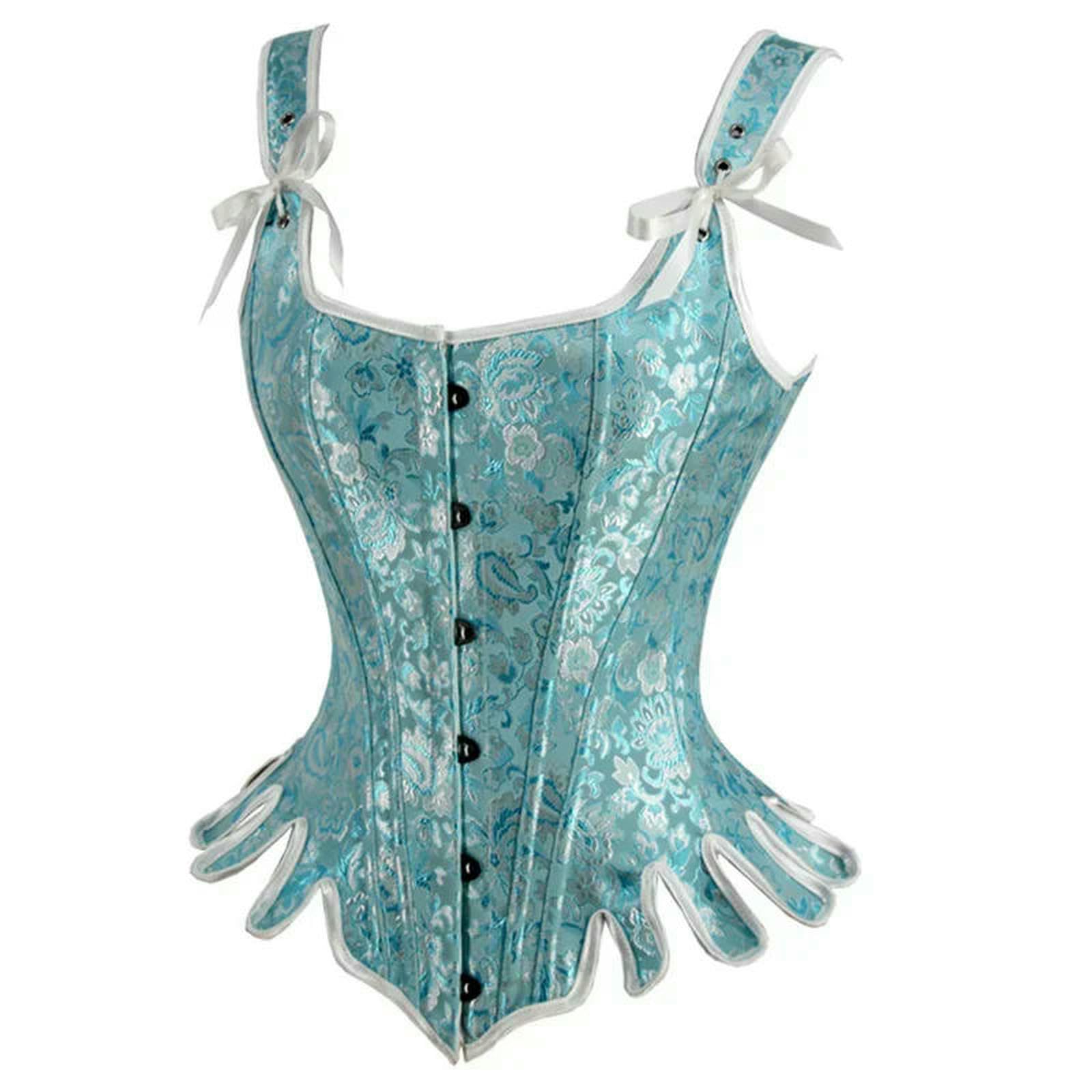 Ceinture amincissante Femme Donne Vintage Corsetto con Spalle Nero Blu Jacquard Overbust Bustier Gilet Medievale Steampunk Top-Blue-XL