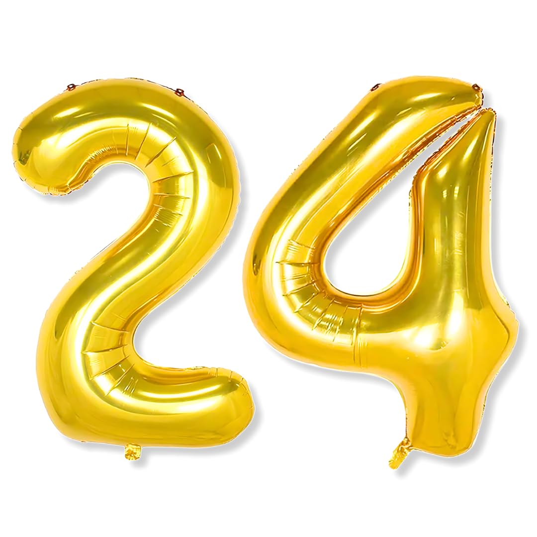 24 number Golden Foil Balloon 16 inch Size Birthday Decoration Items Pack of 2 | 24th Year Balloons | Twenty Four-image-3