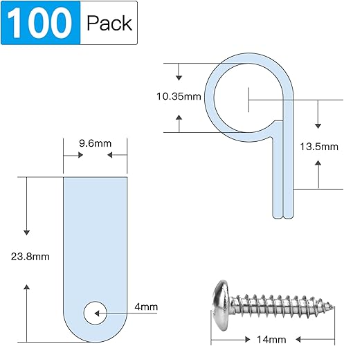 Miniatura 6 de VIPMOON 100 clips de cable tipo R de 3/8 pulgadas, abrazaderas de cable de plástico blancas con 100 tornillos, sujetadores de cable de montaje