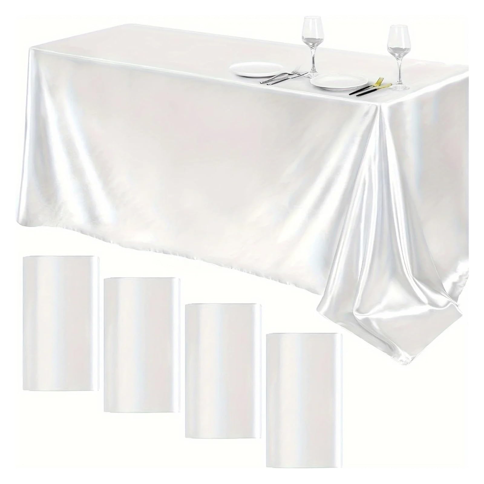 LOPJGGYF Rectangle Tablecloth Satin Table Cloth Bright Smooth White Pink Solid Color Cover Wedding Party Supplies Decors for Wedding Banquet Party Events(White,145x275cm)