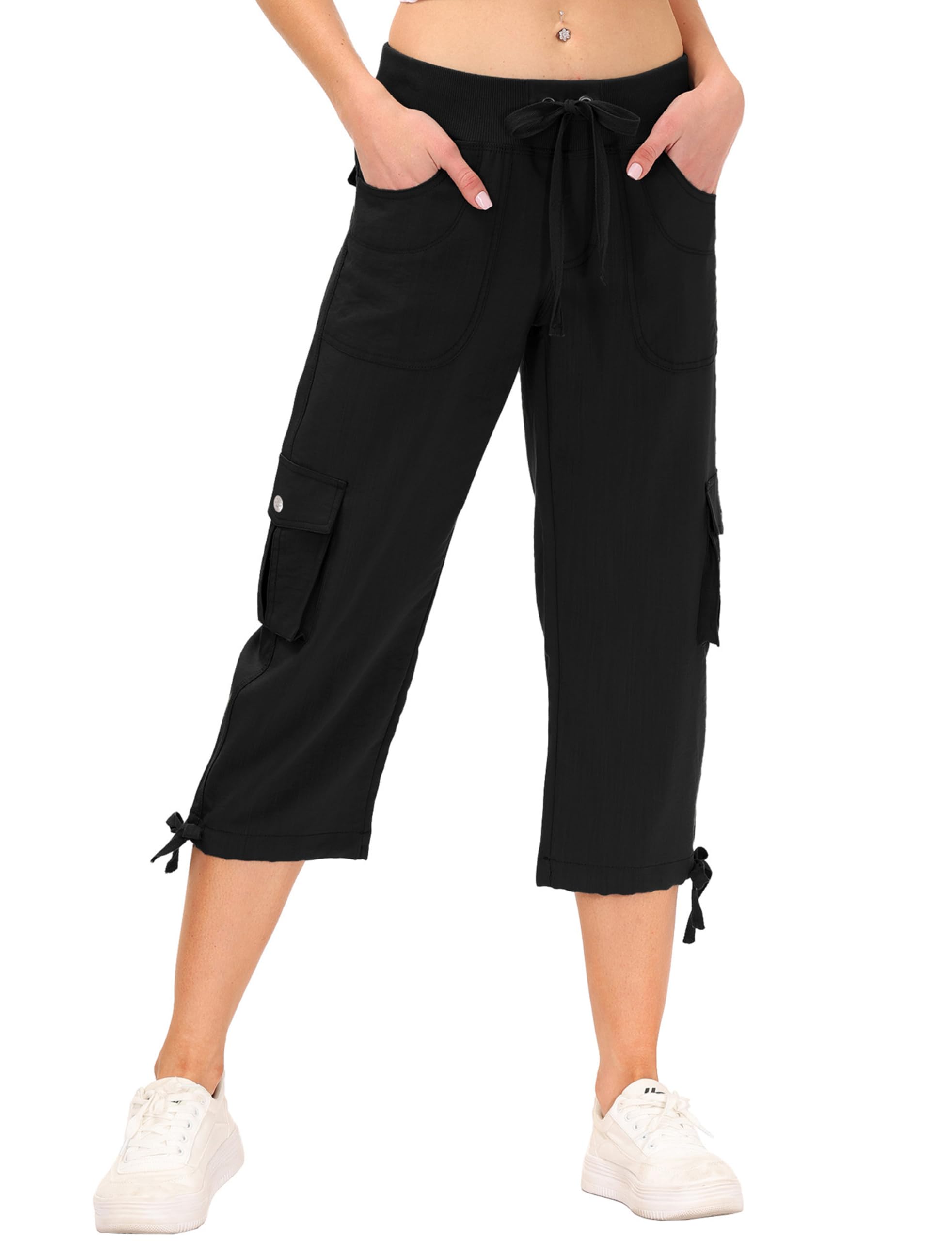 JINSHI Hosen Damen Sommer Cargohose 3/4 Hose Caprihose Freizeithose Wanderhosen Outdoorhose mit Mehrfach-Tasche
