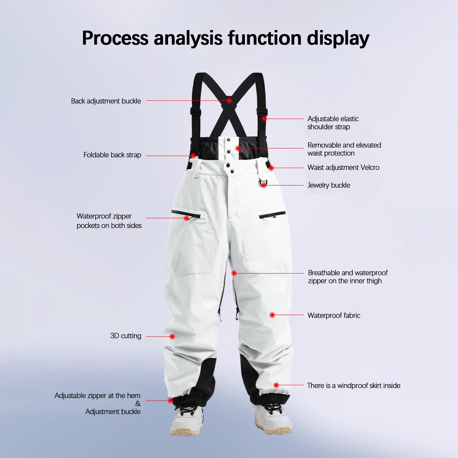 Generisch Skihose Herren Gefüttert mit Träger Baggy Schneehose Winter Warm Dicke Wasserdicht Snowboardhose Thermo Latzhose Herren Winterhose Warm Outdoorhose mit Hosenträger Ski Hosen für Männer