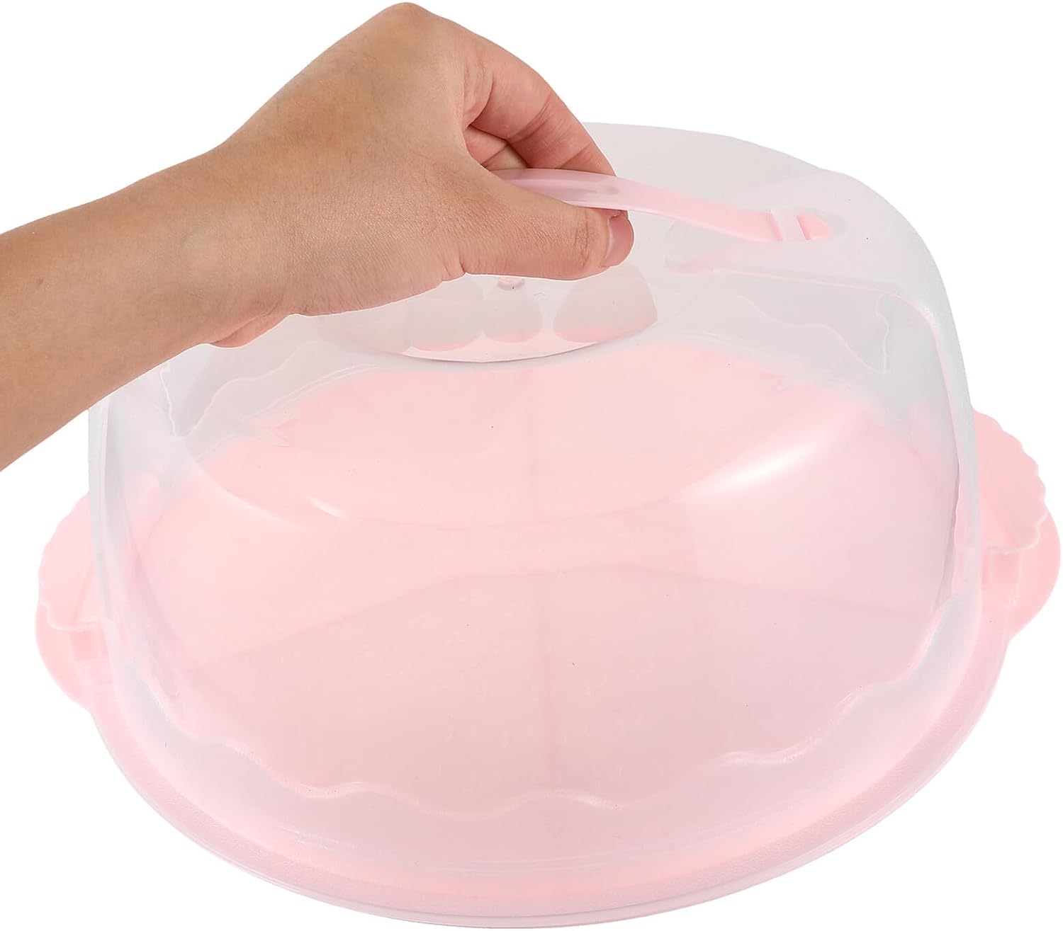 Reusable 8-inch Pink Cake Carrier Box with Dome Lid, Portable Handheld Dessert Container for Birthday Cakes and Baking Storage