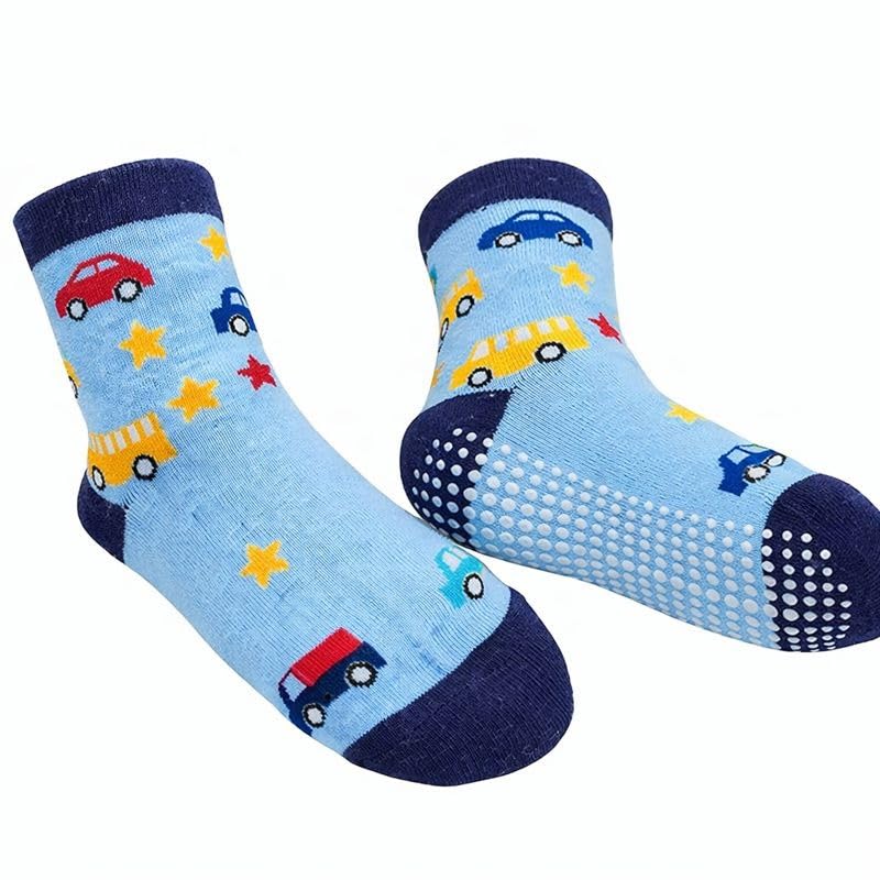 Image of Non Slip Kids Toddler Cotton Socks with Grip | Anti Skid Crew Socks for Babies & Toddlers | Soft Breathable Regular Socks | Assorted Prints