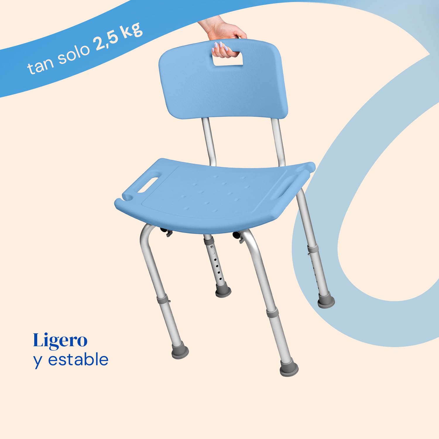 Geriafy Silla de Ducha para Mayores con Respaldo y Altura Regulable | Silla de ducha para ancianos con respaldo y asiento ancho