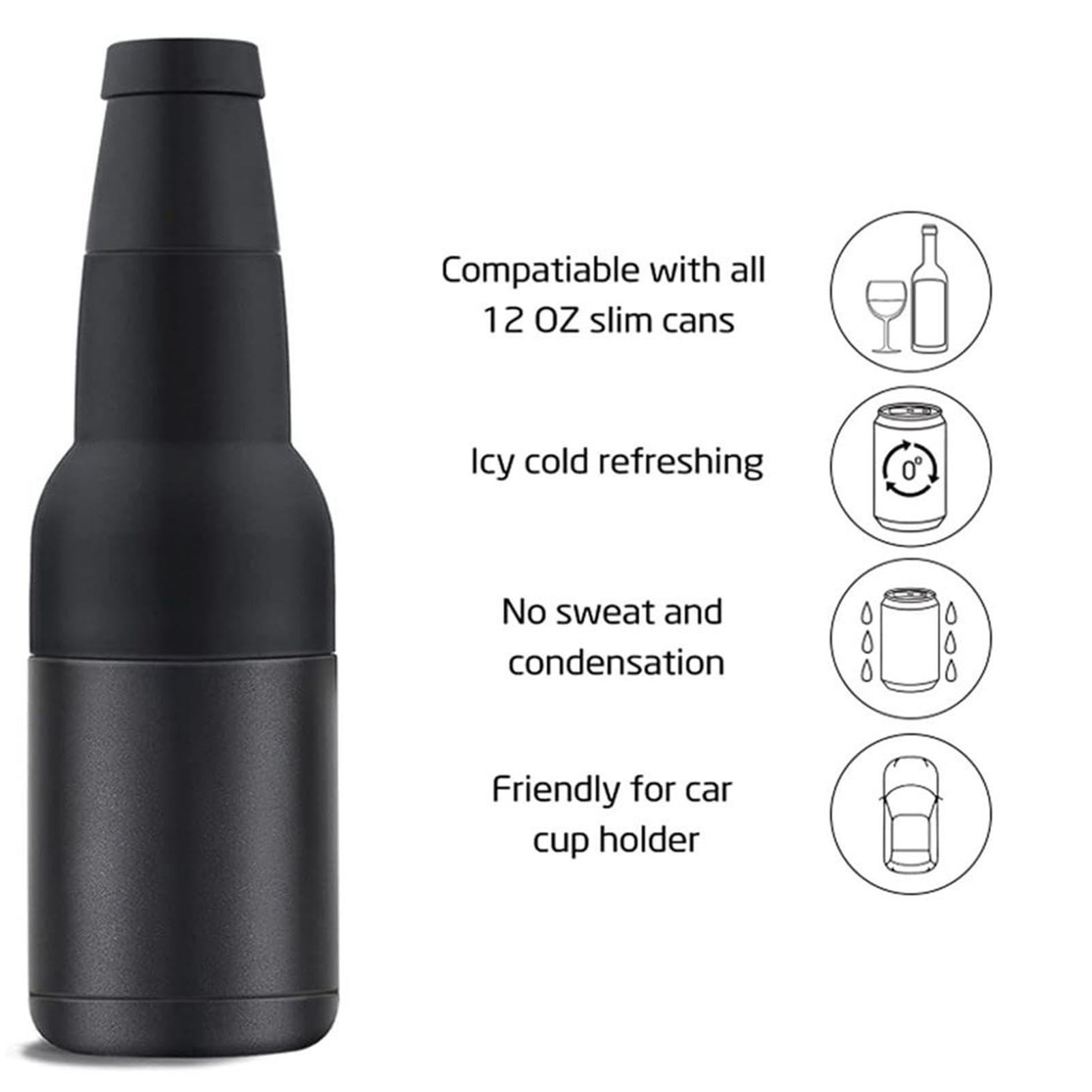 Raffreddatore per bottiglie di birra, 3 in 1, con apribottiglie, 350 ml, sottile, isolante, in acciaio inox, isolamento sottovuoto, a doppia parete
