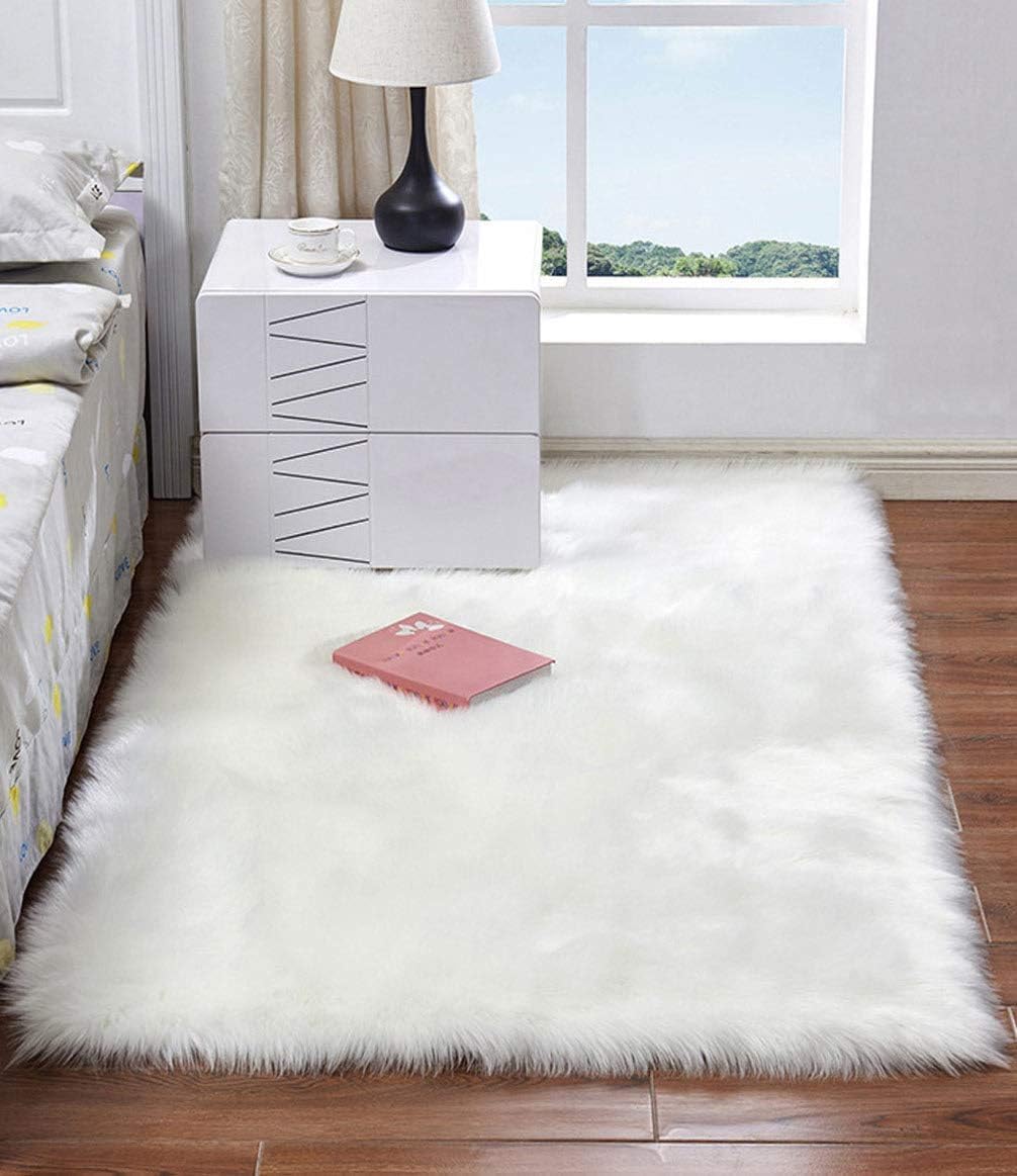 Tapis à poils longs et moelleux blanc 40x60 cm petite descente de lit pour chambre à coucher
