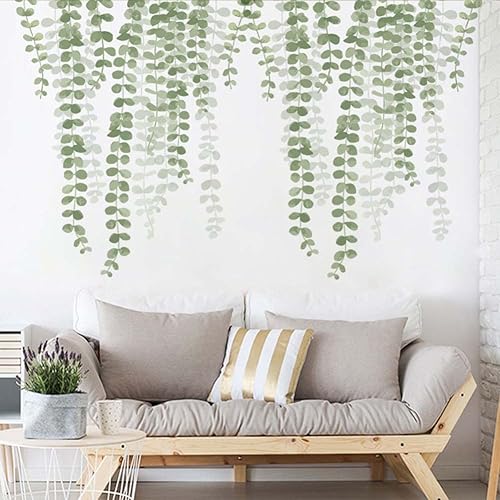 Miniatura 6 de Calcomanías colgantes de pared de vid verde, cadena de perlas, decoración de pared de plantas, calcomanías para despegar y pegar para dormitorio,