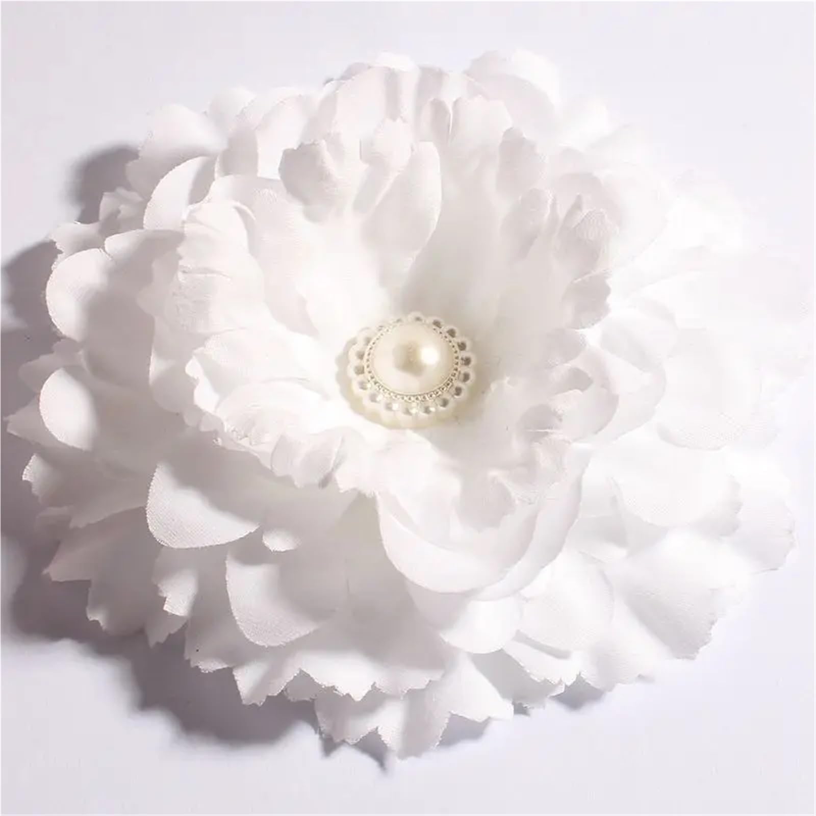 MDSRFGN Fabric Flowers 10pcs 11CM 20Colors DIY Shabby Artificial Shaped Fabric Hair Flowers With Pearl Buttons For Girl Headbands(White)