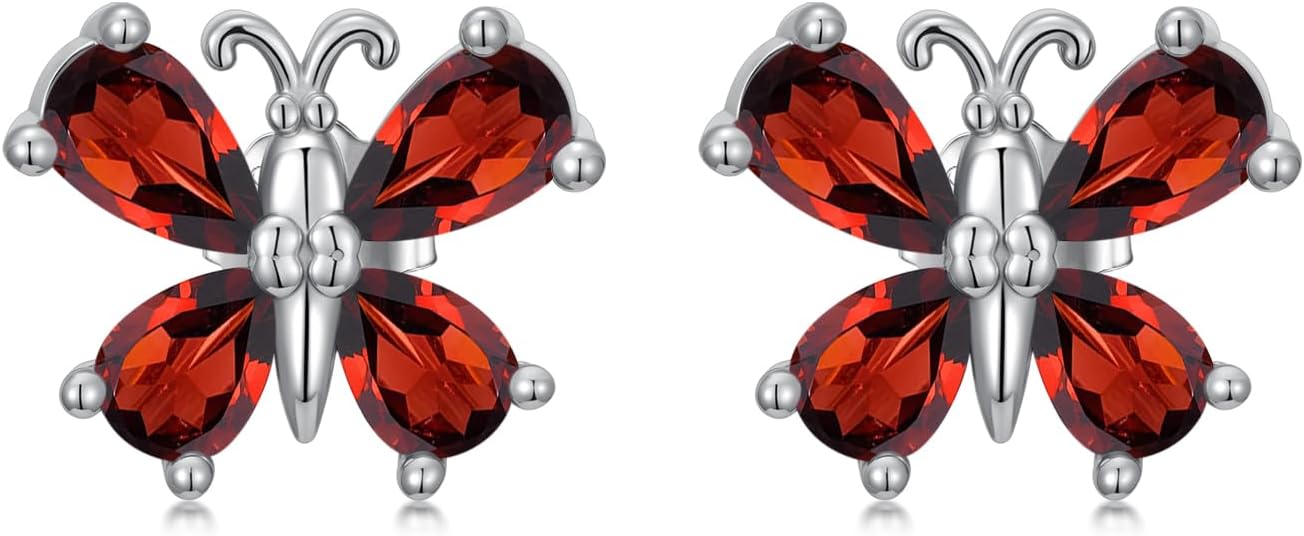 Butterfly Earrings for Women, S925 Sterling Silver Birthstone Stud Earrings Colored Gemstone Butterfly Jewelry Birthday Celebration Gift