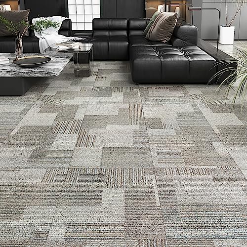 Yullpaper PVC Bodenbelag Graues Teppichmuster Selbstklebende Fliesen Boden Laminat Klick Vinylboden Fliesenoptik PVC Fliesen Selbstklebend Wasserdicht Teppichfliesen Klebefliesen Bad Boden 4 Stück