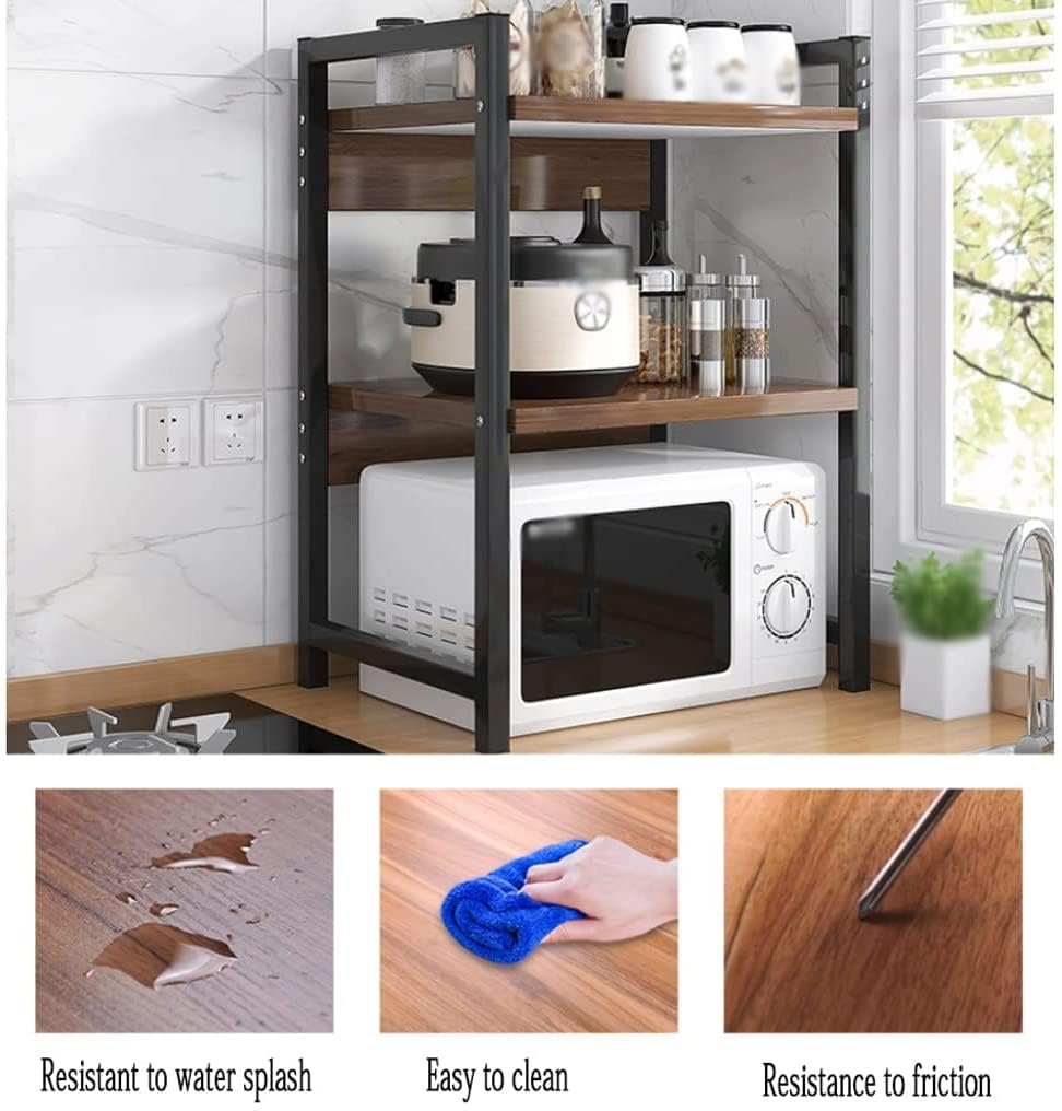Étagère Pour Micro-Ondes 2 Couches GOTOTOP - Support De Cuisine Minimaliste En Métal Et Bois Blanc, Rangement Pratique 57x38x38cm
