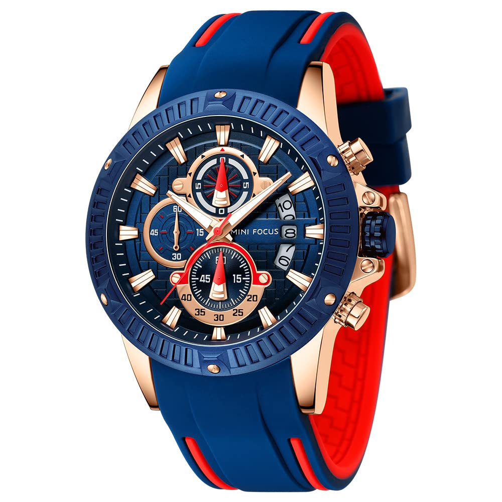 KXAITO Mens Watches Military Sport Waterproof Chronograph Watch Luminous Silicon Strap Casual Watches for Men Fashion Analog Quartz Business Wrist Watch Clock, 0349G Black&Blue, Large, Chronograph (B0C17NC4LD) Amazon Price History, Amazon Price Tracker