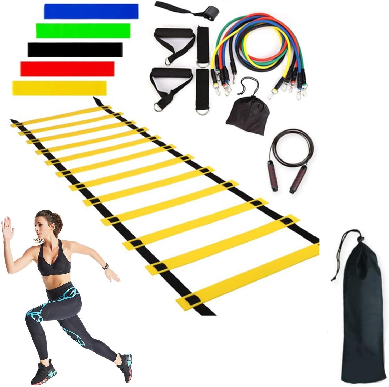 Football Training Equipment Set - Adjustable PP Materials, 6m 12 Section Agility Ladder, Foldable Speeds footworks Obstacle, High Density resistances Finish | Gear for Soccer & Athletes & All Ages