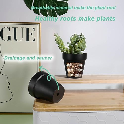 Miniatura 5 de vensovo Macetas de terracota negra de 3 pulgadas con drenaje, paquete de 20 macetas de arcilla, macetas de guardería para suculentas, ideales para
