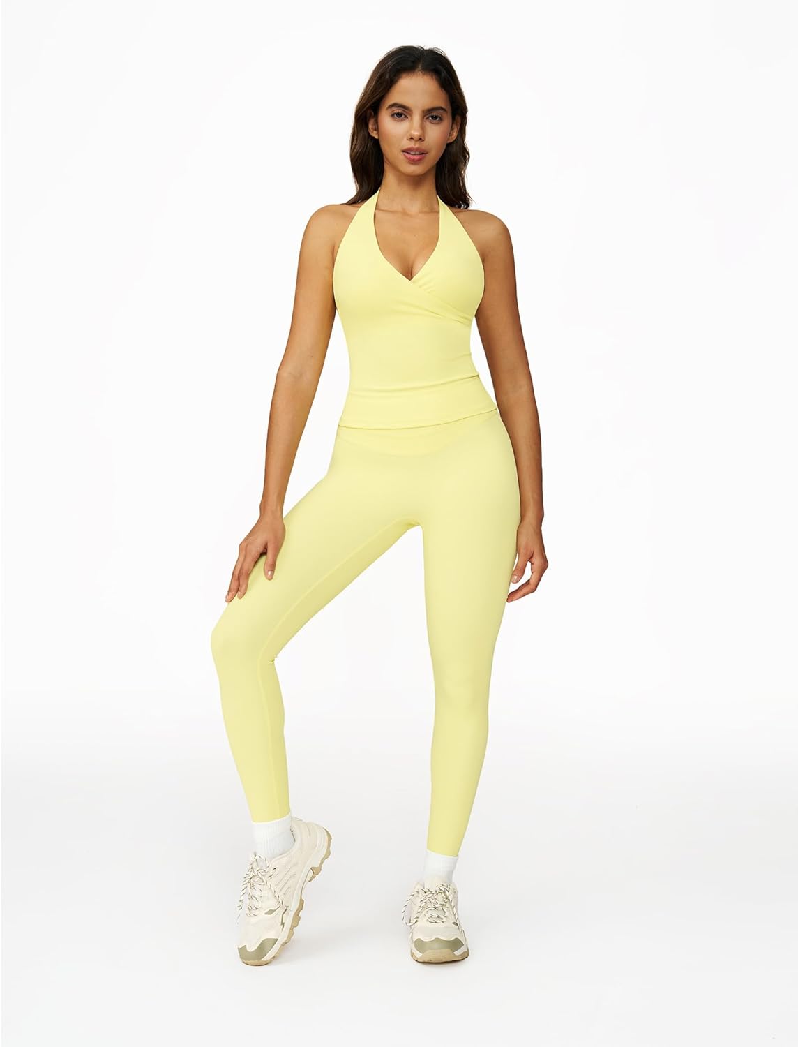 ABOCIW Two Piece Workout Sets for Women Wrap Halter Tank Top High Waist Leggings Yoga Pilates Outfits